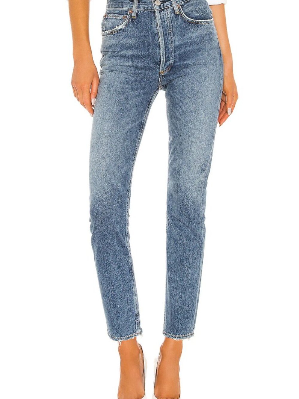 AGOLDE Riley High Rise Straight Crop Jeans Distressed Size 24
